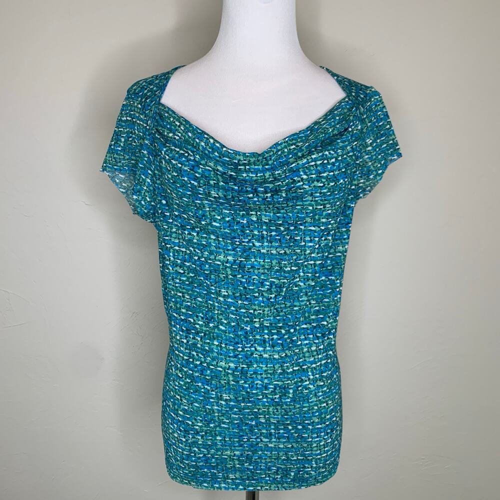 Vintage Y2K Mesh Casual Corner Blue Green Knit Blouse Sz Large Fairy Indie